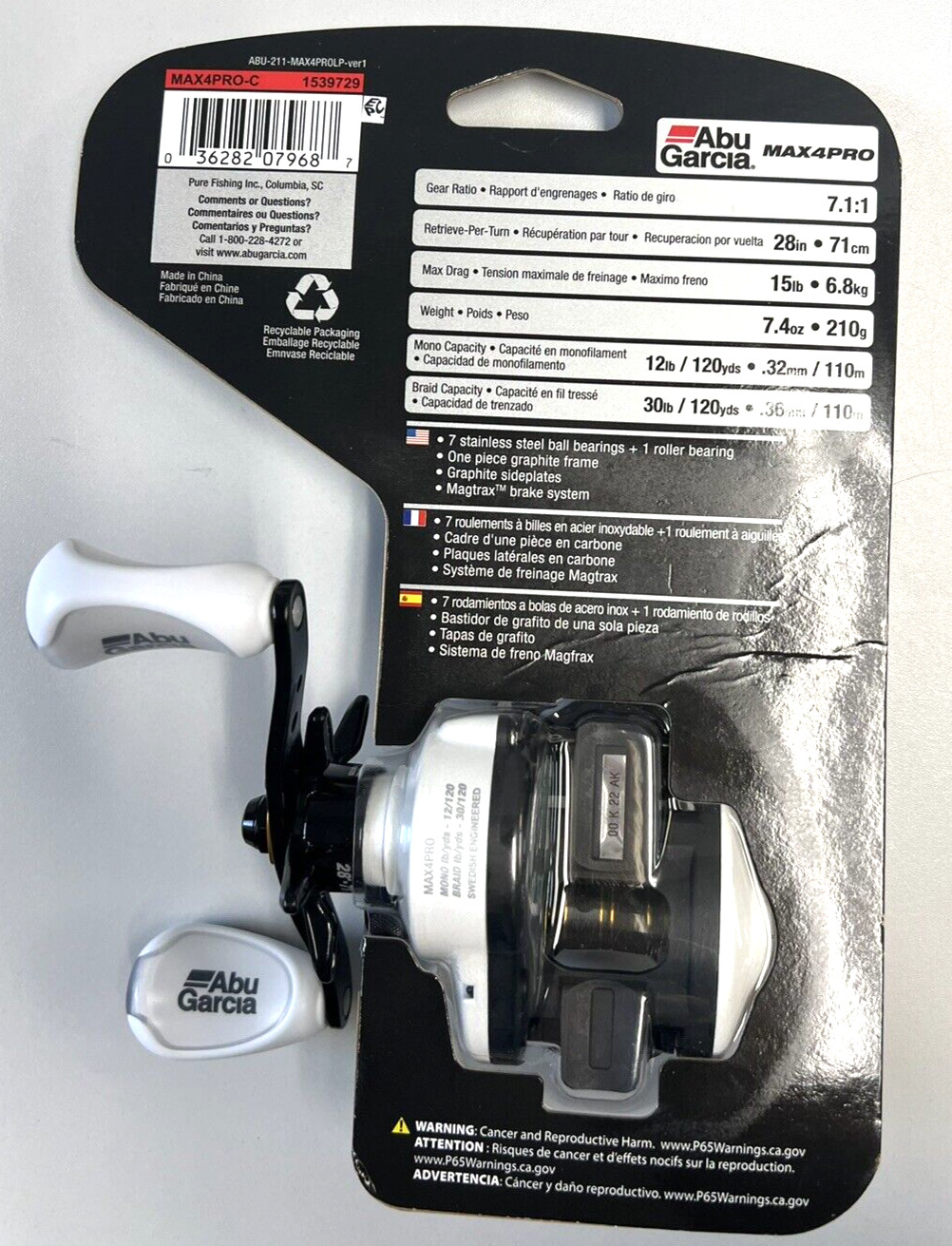 Abu Garcia Max4Pro Max Pro Low Profile Reel - Black/White NEW.