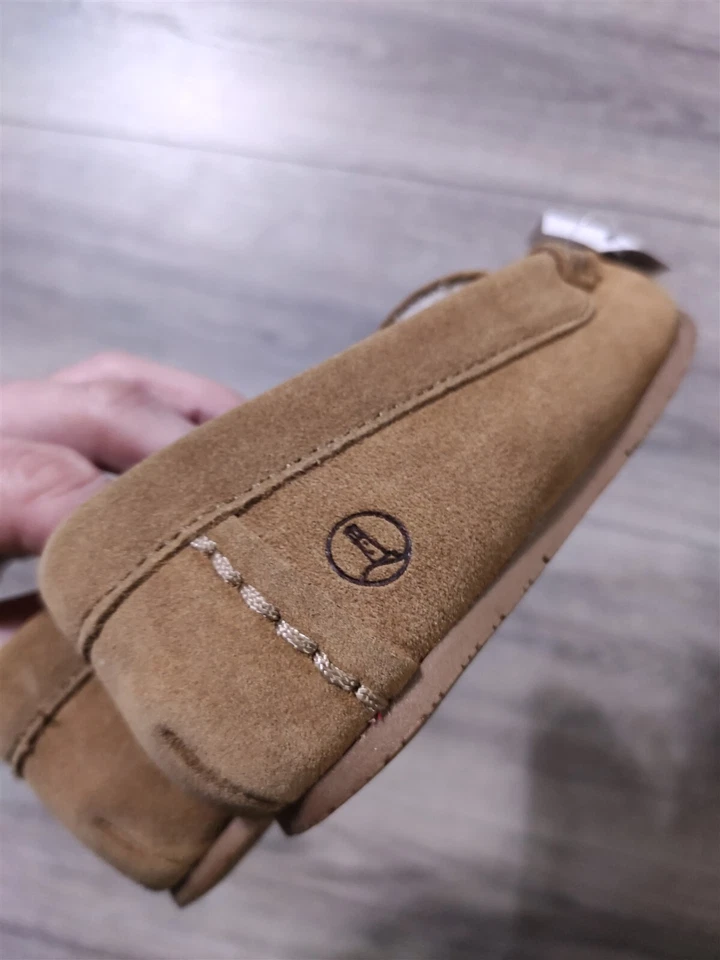 Тапочки Lands End для девочек мальчиков размер 11 желтовато-коричневые мокасины замшевые домашняя обувь детские - Изображение 3 из 4