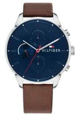 Tommy Hilfiger Chase 44mm Blue Dial Brown Leather Watch for Men 