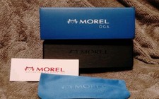 MOREL OGA New EYEGLASSES / SUNGLASSES BLACK HARD CASE CLEANING CLOTH Authentic