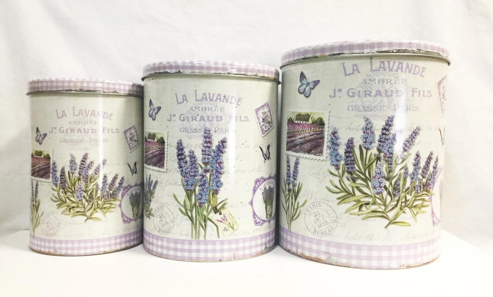 Lavender Tin Canister (Set Of Three Round)
