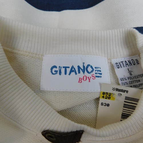 Vintage 90s Gitano Boys Long Sleeve Leather Accent Pullover - 6, Cream-Navy #416 - Picture 4 of 10
