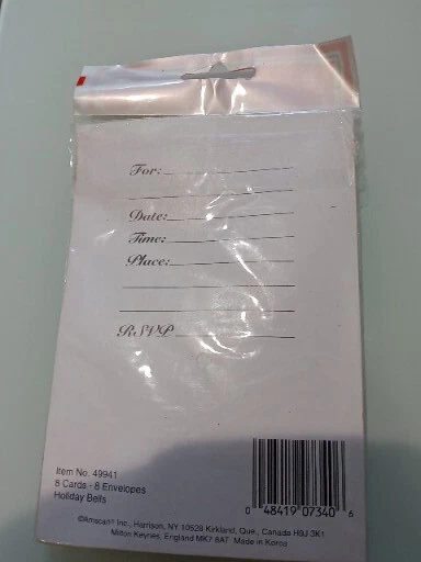 Vintage Amscan Holiday Bells Christmas Party Invitations Envelopes Set Of 8 - Image 2 of 3