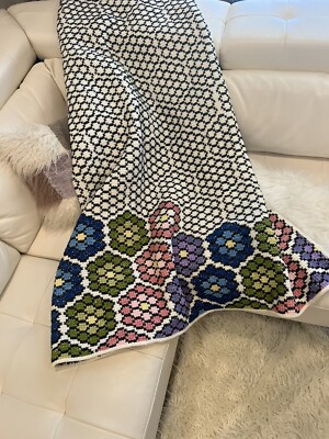 Handmade Crochet Afghan Honeycomb Blanket Throw Boho Farm House Retro Rare 60 