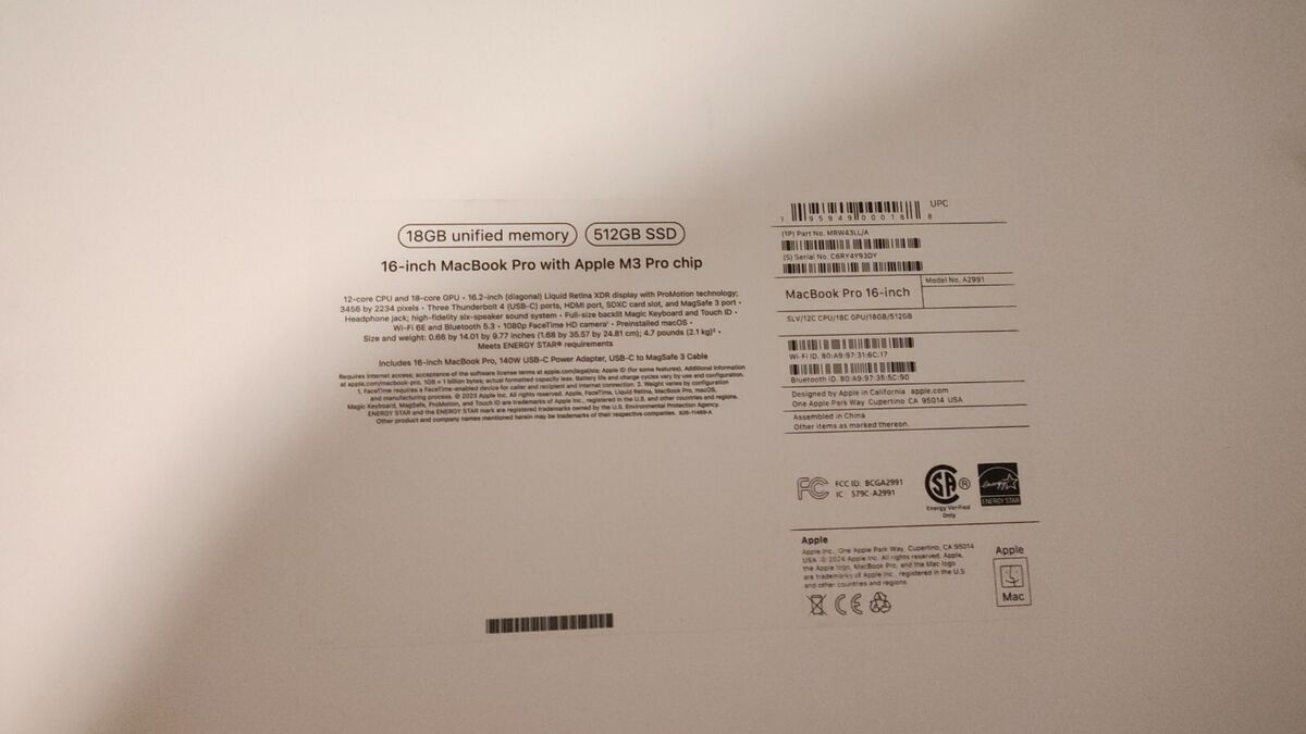 2024 Apple MacBook Pro 16'' Apple M3 Pro 512GB SSD 18GB RAM 2024 Apple MacBook Pro 16'' Apple M3 Pro 512GB SSD 18GB RAM