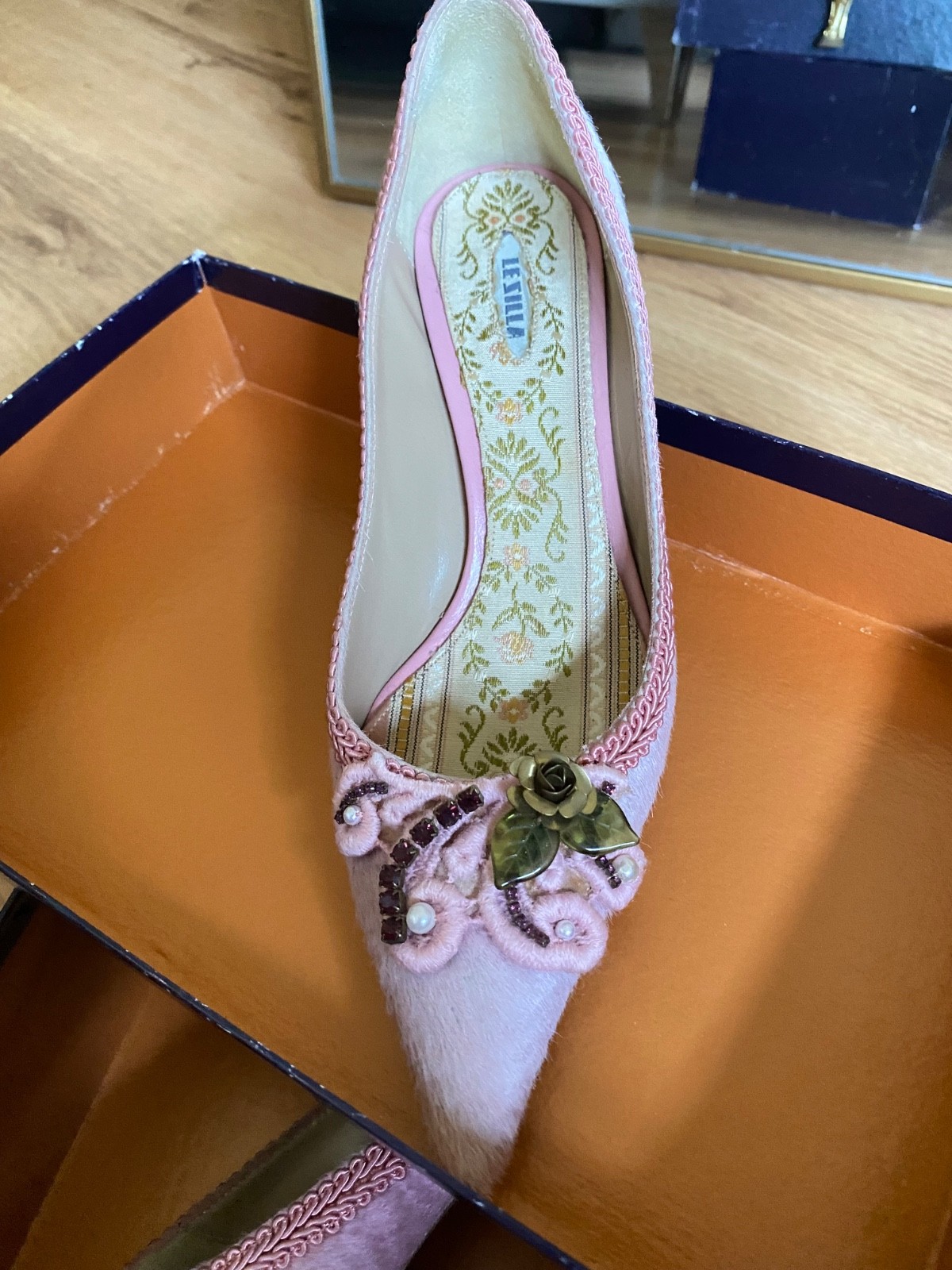 scarpe le silla 36, vintage in cavallino originale rosa con dettagli barocchi