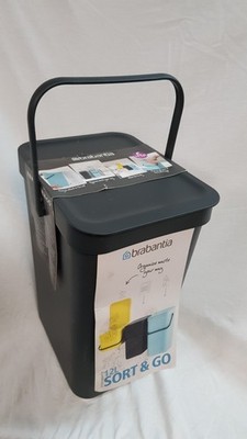 Brabantia Sort & Go Abfalleimer 12L (grau), platzsparender Kunststoff-Papierbehälter