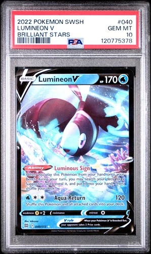 2022 POKEMON SWORD & SHIELD BRILLIANT STARS #040 LUMINEON V PSA 10