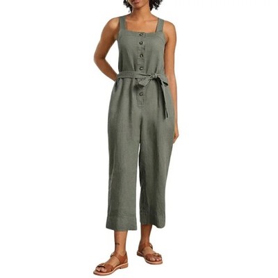 Everlane The Linen Jumpsuit in Pewter Green, Size 4