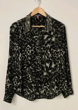 Vince Camuto Leopard Print Button Down Blouse Women Large Long Sleeves