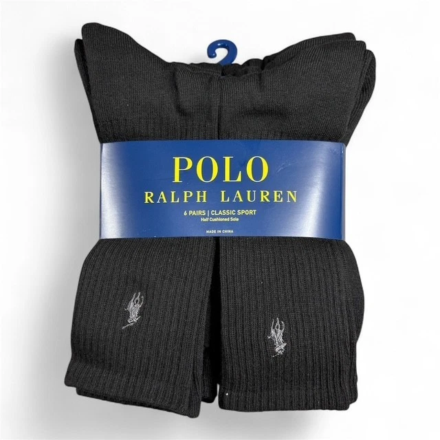 Polo Mens Ralph Lauren - 6 Pair Crew Socks Classic Sport Cushioned Sz 6-12.5