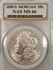 1890-S San Francisco Morgan Silver Dollar NAS BU/MS SLABBED TONED P243