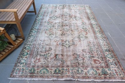 5,7x9,4 ft Vintage Rug, Turkish Large Rug, Brown Ombré Wool Rug