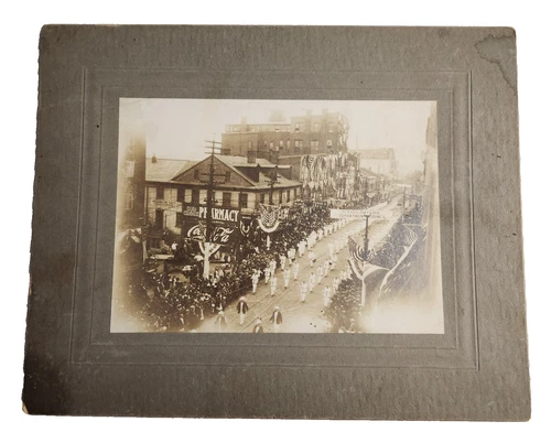 VTG Patriotic Parade B&W Photo USA Flag Marching Band Red Cross Coca-Cola 1910s