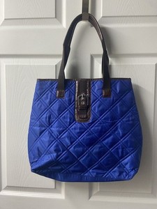 Quilted Faux Leather and  Nylon  Quilted Royal Blue Shopping Bag Tote