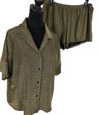 Linea Donatella Metallic Copper Black 2 Pc Women's Shortie Pajama Set MEDIUM NEW