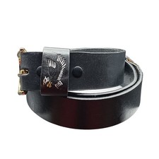 Vintage Black Leather Belt with Gold Buckle Stamped and Painted Eagle Design