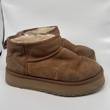 UGG Women's Classic Ultra Mini Platform Sand Boots Slippers Chestnut Suede Sz 9