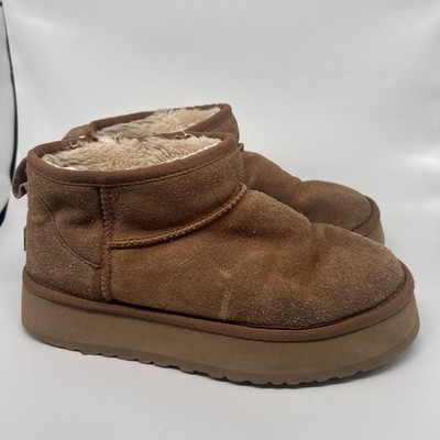 UGG Women's Classic Ultra Mini Platform Sand Boots Slippers Chestnut Suede Sz 9