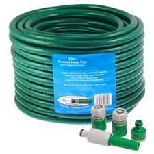 Image of 100ft Garden Hose Pipe + 5pc Fittings & Nozzle 30m Reinforced Watering Hosepipe
