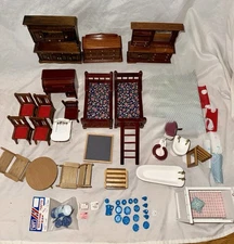 BIG LOT of  Vintage Dollhouse Miniatures Wood Furniture + Accessories Mix Brands