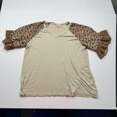 Grace & Emma Shirt Womens XL Cream Ruffle Sleeve Floral Leopard Patchwork Casual