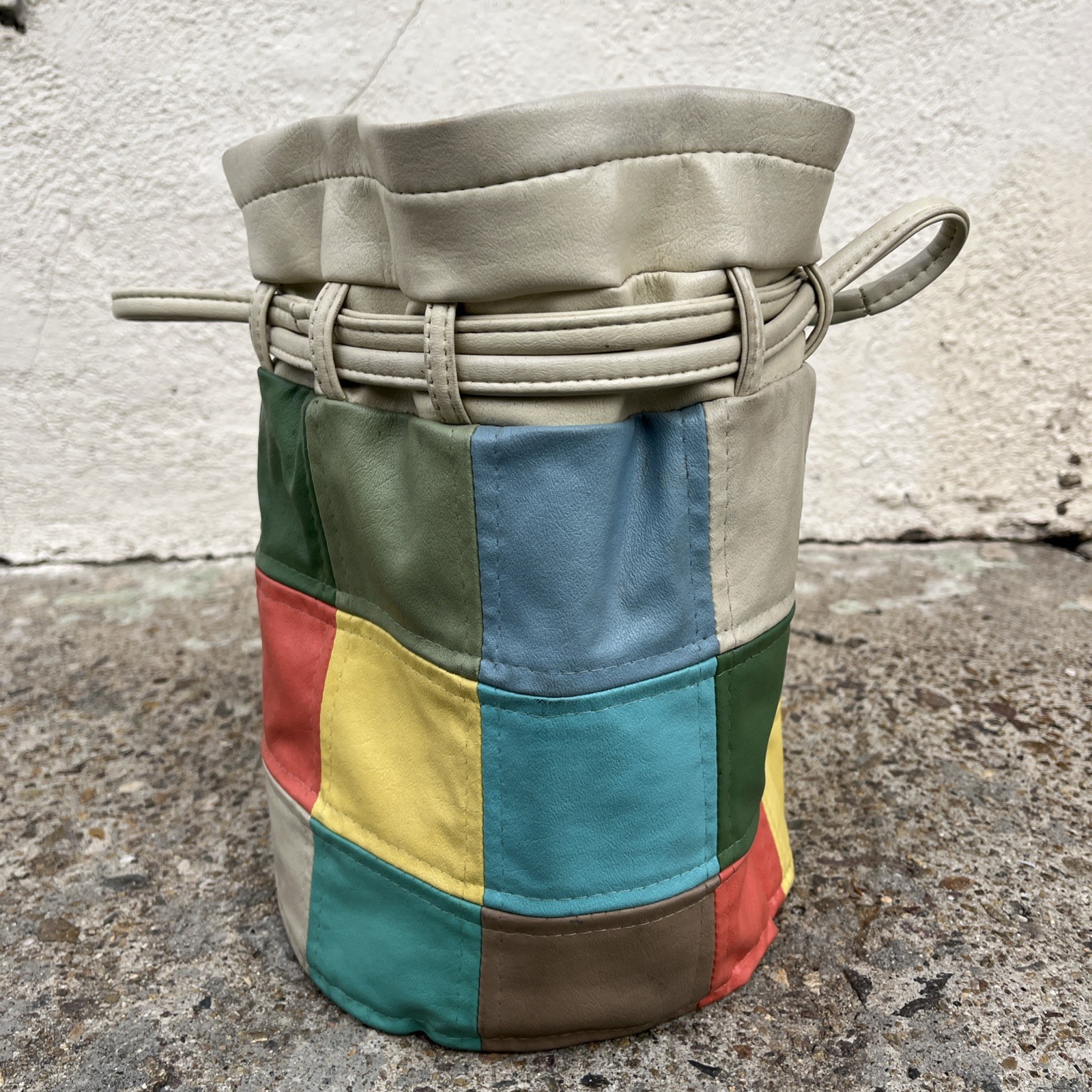 Vintage Mod Retro Patchwork Drawstring  Leather 6… - image 7