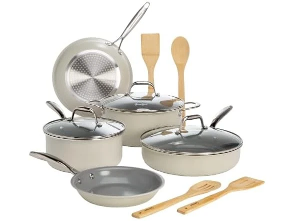 Goodful Ceramic Nonstick Cooking Set Cream