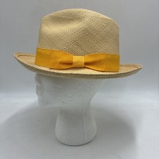 J Crew Straw Fedora Panama Hat Yellow Band Si...