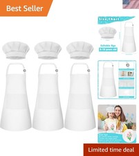 Kids Apron and Chef Hat Set Children Apron Adjustable with 2 Pockets Children...