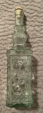 Vintage Collectible 12 Tall Clear Embossed Designs Glass Bottle With Cork