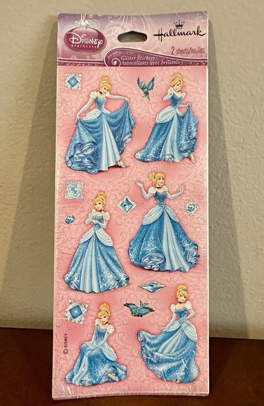 New Hallmark Disney Princess Cinderella Glitter Stickers 2 Sheets Sealed USA
