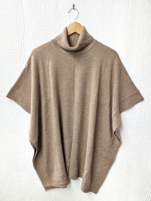 NWT $398 BOSS Hugo Boss Landera Beige Wool Cashmere Turtleneck Poncho One Size