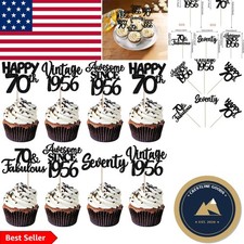 Elegant 70th Birthday Cupcake Toppers - 30PCS Vintage Glitter Picks for Desserts