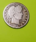 1905-P Barber Quarter   - Little BTR date - Circulated-Toning - 90%  # 1231