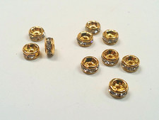 Brass Rhinestone Spacer Beads, Gold, Rondelle, 4x2mm, Hole 5mm Qty 10 Beads