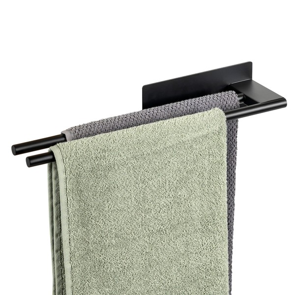 eluno Handtuchhalter Mit 2 Handtuchstangen, Aus Schwarzem Edelstahl-image