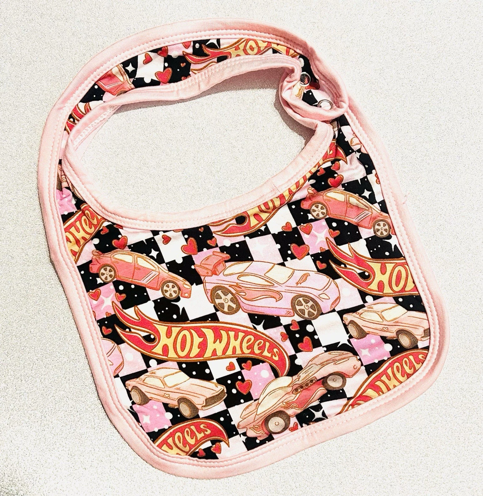 Bamboo Pink Hot Wheels Baby Bib