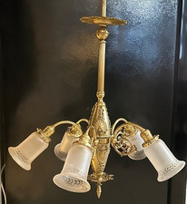 19th Century French Napoleon Rococo Palace Style Chandelier 5 Light Frost Shades