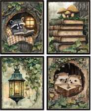 Vintage Whimsical Book Lover Wall Art,Cottage Core Wall Decor Room Decoration,Bo