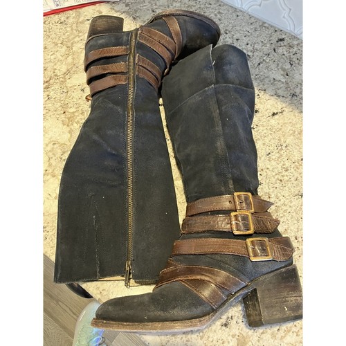 Freebird by Steven FB-Jules Blueish Black Suede Leather Side Zip Boots Size 7 - Picture 9 of 13