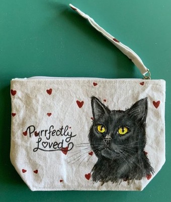 Black Cat Pouch/New/Hand painted/Unique/Cute