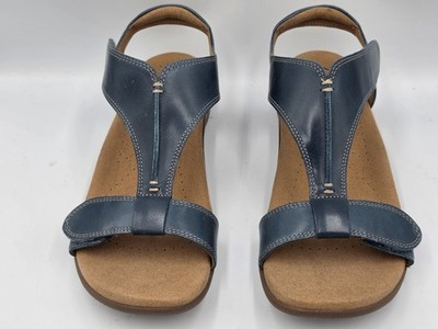 Taos Womens The Show Sandals Size 8 Blue Leather Adjustable T-Strap Sandals