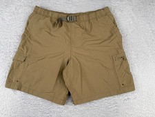 VINTAGE Columbia Shorts Men Large Beige Lined Belted Cargo 100 Nylon Hiking 9"