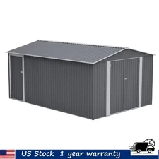 14x10FT Outdoor Metal Storage Shed Garden Tool Shed w/ Lockable Door & Side Door