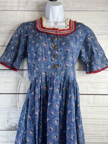 Maxi abito vintage Prairie Cottagecore blu pizzo floreale Cottagecore modesto - Foto 2 di 15