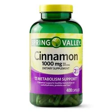 Spring Valley Cinnamon Capsules Metabolism Support Dietary 1000 mg 400 ct