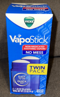 Vicks Vapo Stick Solid Balm 1.25oz Invisible No Mess Soothing Vapor(Twin Pack)