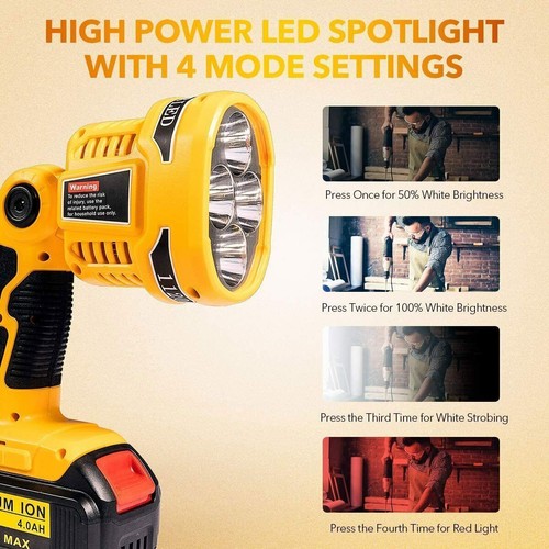 12W 1120LM Cordless LED Work Light For DeWalt 20V MAX DCB205 Li-Ion Battery /USB - Picture 8 of 12