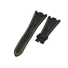 28mm Black Leather Watch Strap For Audemars Piguet Royal Oak Offshore Deployant